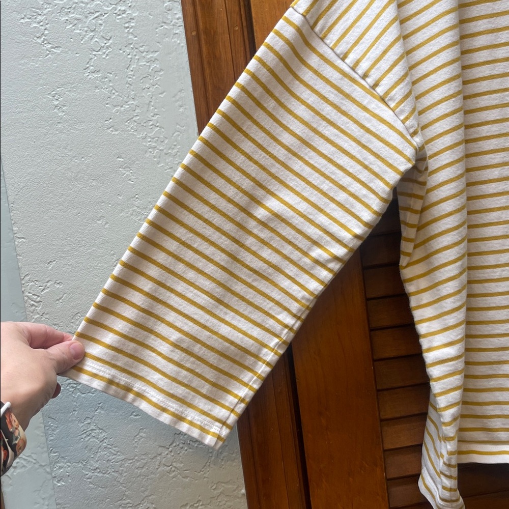 J. Crew Mustard and White boatneck three quarter sleeve tee M - Picture 3 of 7
